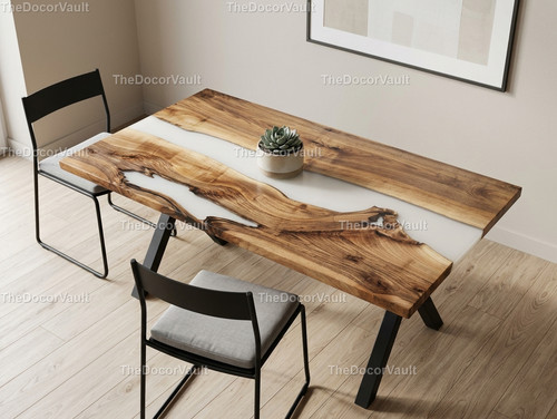 White epoxy river - epoxy, table